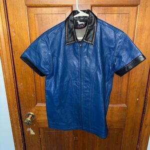 LDD Leather Works Blue Lambskin Zip Shirt